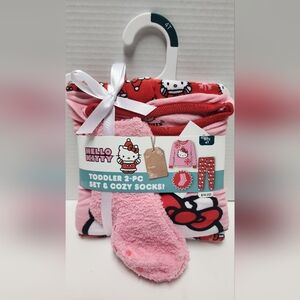 4T Toddler Girls' 2pc Hello Kitty Snuggly Soft Pajama Set with Socks Pink New